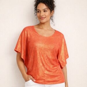 Chicos Metallic Coral Dolman Sleeve Top (1/M/8) Linen Blend Lightweight Shimmer